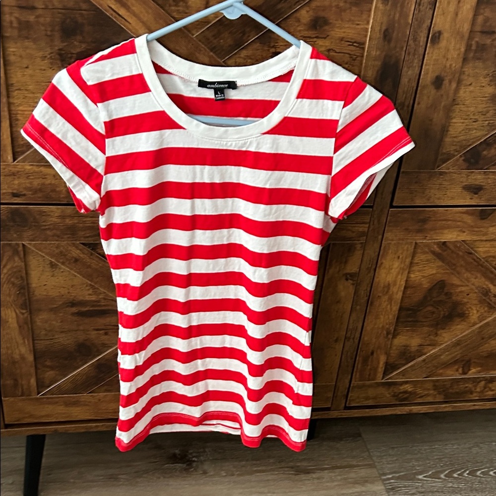 Ambiance Red and White Striped Short Sleeve Tee